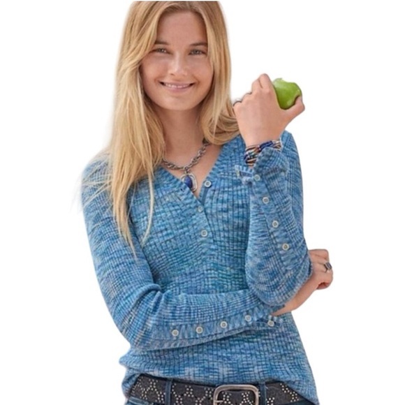 Sundance Tops - SUNDANCE Womens Thermal Henley Top Size Large Blue Pullover V Neck Casual